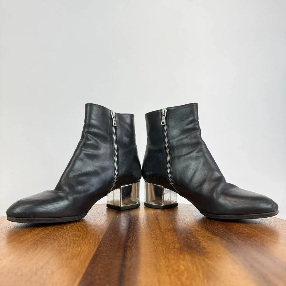 Womens‎ Dries Van Noten Black Lather Heeled Ankle Boots Booties Size 38 US 8 GUC